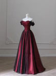 Black and Red Off Shoulder Satin Long Prom Dress, Off the Shoulder Party Dress