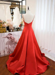 Red Satin Sweetheart Long Party Dress, A-line Red Satin Prom Dress