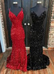 Beautiful Sequins Mermaid Straps Cross Back Party Dress, Sequins Prom Dress