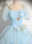 Light Blue Tulle Floor Length Prom Dress, Beautiful Short Sleeves Sweet 16 Dress