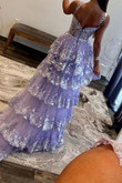 Lavender Tulle Straps Sweetheart Long Formal Dress, Lavender Long Evening Dress