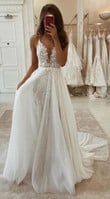 Beautiful Ivory Lace Long Wedding Dress,Lace Long Prom Dress