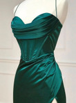 Green Satin Long Straps Sweetheart Prom Dress, Green Satin Party Dress