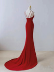 Red Mermaid Straps Long Prom Dress with Leg Slit, Red Party Dress