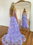 Light Purple A-line Off Shoulder Lace Long Party Dress, Purple Prom Dress