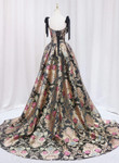 Black Satin Straps A-line Floral Long Formal Dress, Black Evening Dress
