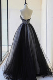 Lovely Black Strapless Tulle Lace Long Prom Dress, A-Line Sweetheart Neck Evening Party Dress