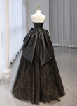 Black Shiny Tulle A-line Prom Dress, Black Unique Evening Dress