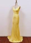 Chic Yellow Satin Mermaid Long Prom Dress, Yellow Low Back Party Dress