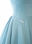 A-line Blue Satin Straps Beaded Long Party Dress, Blue Evening Dress Prom Dress
