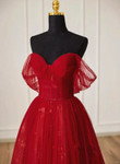 Cute Wine Red Tulle Sweetheart Off Shoulder Prom Dress, Wine Red Long Party Dress