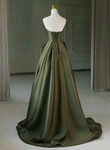 Dark Green Satin V-neckline Floor Length Prom Dress, Dark Green Party Dress