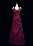 A-Line Halter Vintage Style Prom Dress, Burgundy Long Evening Dress