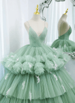 Light Green Tulle Layers Low Back Prom Dress, Light Green Sweet 16 Dress