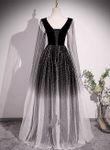 Black Shiny Tulle Gradient Tulle V-neckline Party Dress, Black Tulle Prom Dress