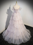 Pink Tulle Ball Gown Layers Long Party Dress, Pink Shiny Tulle Sweet 16 Dress