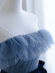 Blue Tulle A-line Off Shoulder Long Party Dress, Blue Scoop Prom Dress Evening Dress