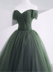 Green Off Shoulder Tulle Sweetheart Long Party Dress, Green Tulle Evening Dress Prom Dress
