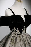 Black Off Shoulder Tulle with Lace Long Formal Dress, Black Sweet 16 Dress