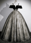 Black Off Shoulder Tulle with Lace Long Formal Dress, Black Sweet 16 Dress