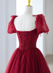 Wine Red Tulle Beaded Long Prom Dress, A-Line Sweetheart Formal Evening Dress