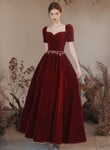Wine Red Off Shoulder Velvet Long Party Dress, A-line Wine Red Sweetheart Prom Dress