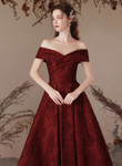 Wine Red Off Shoulder Simple A-line Prom Dress, Wine Red Evening Dress