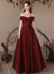 Wine Red Off Shoulder Simple A-line Prom Dress, Wine Red Evening Dress