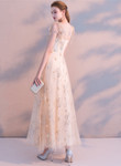 Light Champagne A-line Tulle Long Evening Dress, Light Champagne Prom Dress