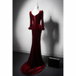 Wine Red Velvet Long Sleeves Mermaid Long Prom Dress, Wine Red Evening Dress