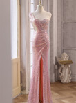 Pink Sequins Mermaid Sweetheart Long Prom Dress, Pink Sequins Evening Dress