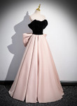 Pink and Black Off Shoulder Long Party Dress with Bow, Pink Long Evening Dress