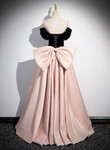 Pink and Black Off Shoulder Long Party Dress with Bow, Pink Long Evening Dress