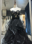 Black Sweetheart Tulle Layers Long Party Dress, Black Tulle Lace Prom Dress
