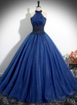 Blue High Neckline Ball Gown Formal Dress, Blue Tulle Sweet 16 Dress Party Dress