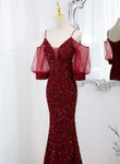 Wine Red Velvet Mermaid Long Party Dress, Wine Red Vekvet Prom Dress