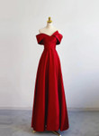 Red Satin Off Shoulder Sweetheart Long Party Dress, Red Satin Prom Dress