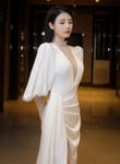 Beautiful White Puffy Sleeves Long Party Dress with Leg Slit, White Wedding Party Dress