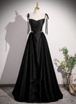 Black Satin Sweetheart Long Prom Dress with Bow, Black Long Evening Dress