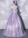 Lavender A-line Tulle and Sequins Prom Dress, Off Shoulder Tulle Evening Dress