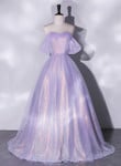 Lavender A-line Tulle and Sequins Prom Dress, Off Shoulder Tulle Evening Dress