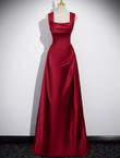Wine Red Satin Off Shoulder Long Party Dress, A-line Satin Prom Dress