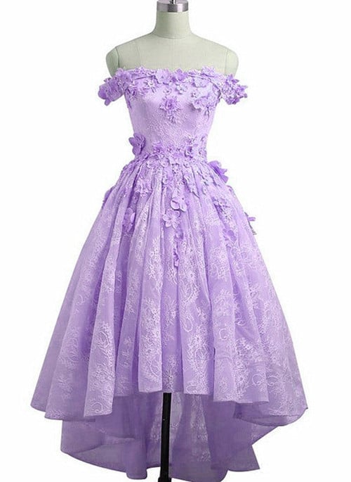 Cute Lace Light Purple High Low Homecoming Dress, Cute Sweetheart Prom Dress 2022