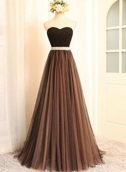 Champagne Tulle Long Bridesmaid Dress, Wedding Party Dress