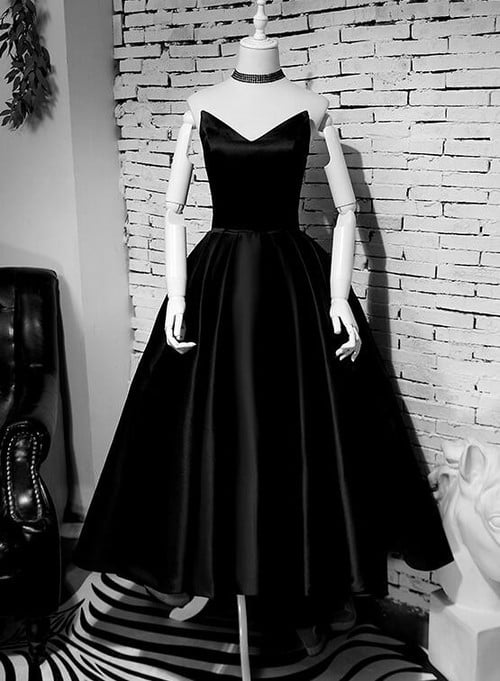 Black High Low Satin Party Dress Homecoming Dress, Black Formal Dress