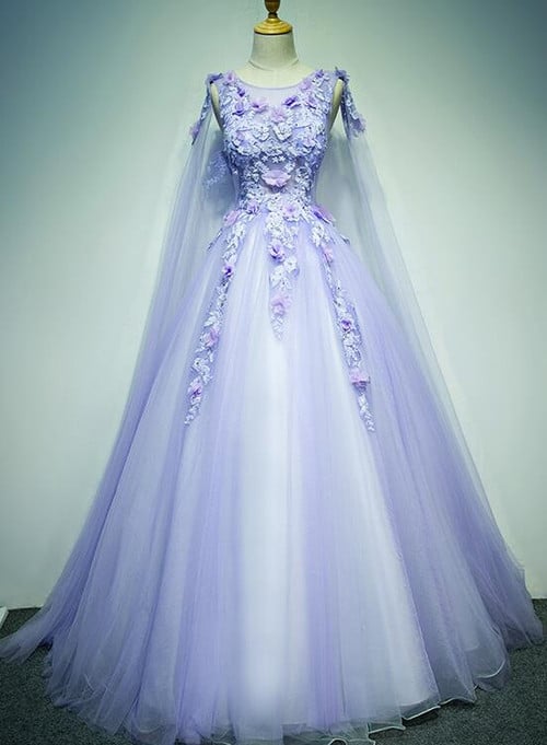 Cute Lavender Ball Gown Sweet 16 with Flower Lace, Lavender Party Dresses
