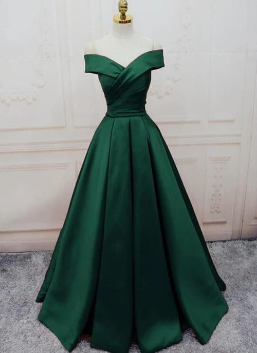 Green Satin Sweetheart Off Shoulder Prom Dress, Green Evening Party Dress