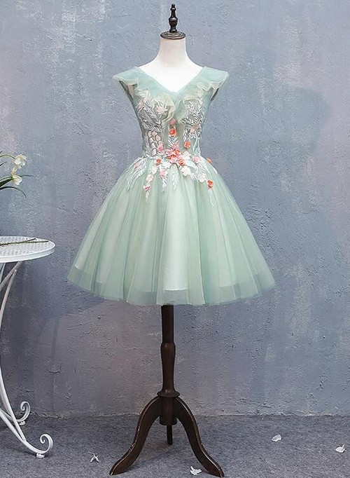 Beautiful Green V-neckline Short Homecoming Dress, Green Short Prom Dresses