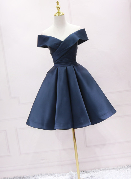 Navy Blue Satin Homecoming Dress Party Dress, Sweetheart Prom Dress
