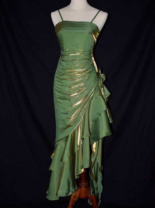 Beautiful Satin Vintage Style High Low Party Dress, Mermaid Spaghetti Strap Dress Formal Dress